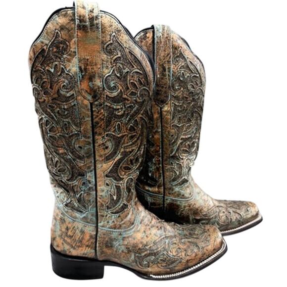 Women’s J.B. Dillon Reserve Distressed Turquoise Patina Western Boots – Size 11B - Picture 1 of 11